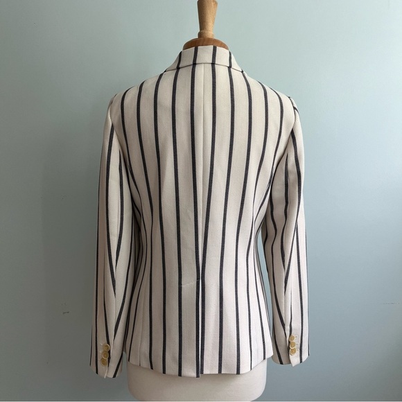 Talbots Pinstripe Nautical Coastal Blazer Size 10 Cream Navy - Picture 5 of 16